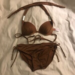 fits XS/S top and S/M bottom brown gold knit bikini (free gift)
